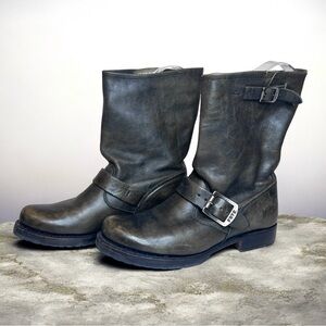 Frye Veronica Short Burnished Antique Gray Slouch Engineer Moto Boots